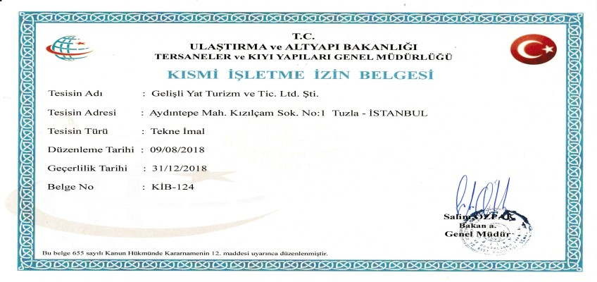 Gelişli Yat Tekne İmal Yeri İşletme İznini Armada Danışmanlık İş Birliği ile Aldı