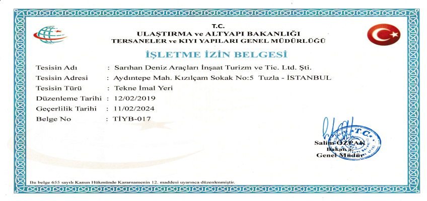 Sarıhan Deniz Araçları Tekne İmal Yeri İşletme İznini Armada Danışmanlık İş Birliği ile Aldı